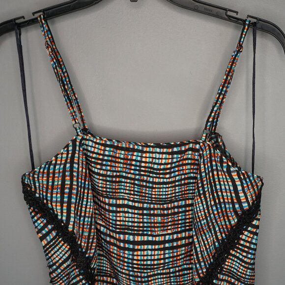 Free People Intimately Black Multi Color Plaid Crop Top Button Front Camisole M - Picture 10 of 15